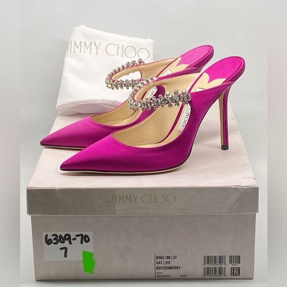 Jimmy Choo Bing 100 Satin Mules With Crystal Strap size 37 - Picture 11 of 13